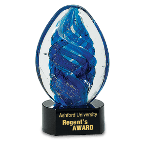 Blue Oval Swirl Art Glass 6 "