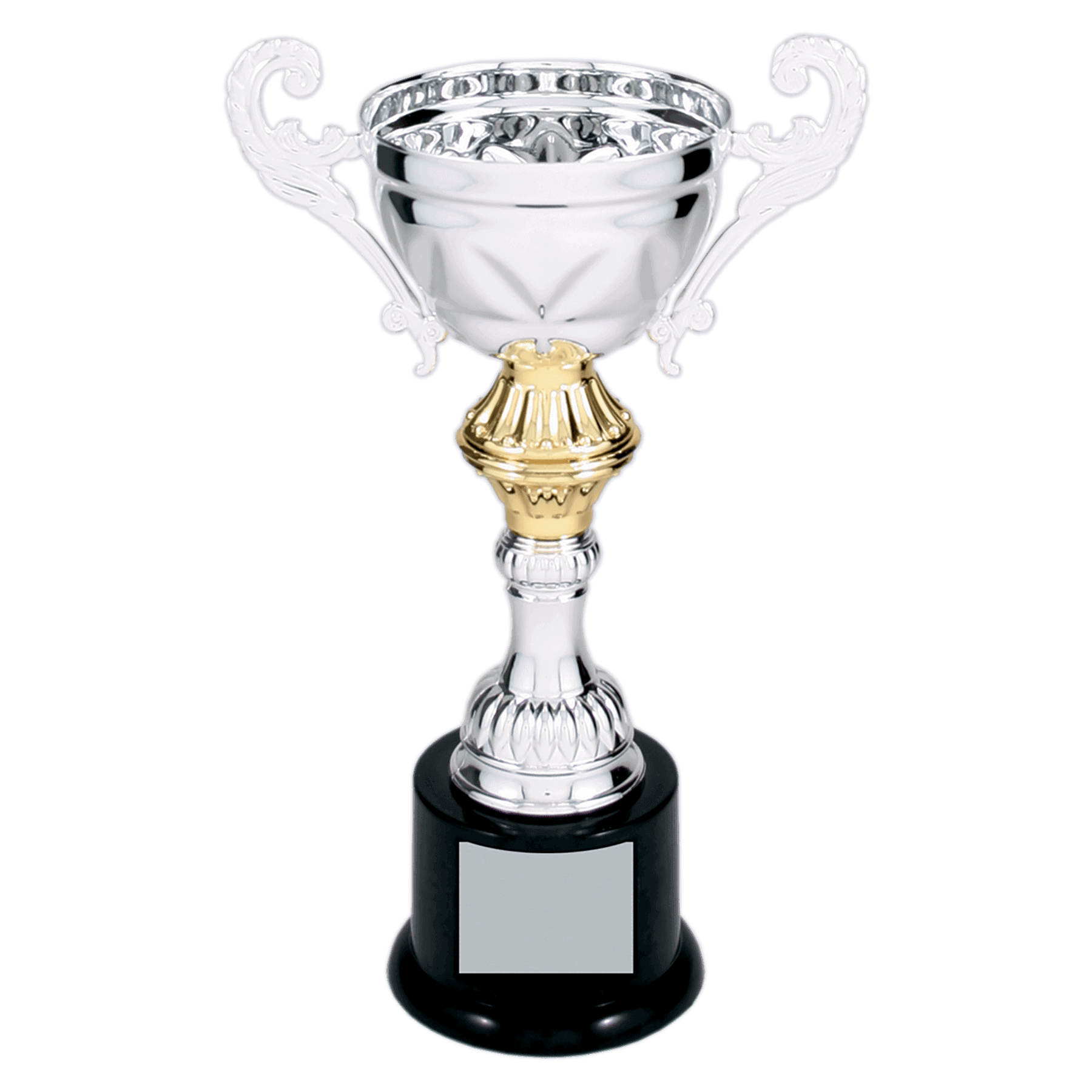 Silver Completed Metal Cup Trophy on Plastic Base 8 3/4 " CMC201S