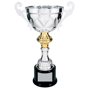 Silver Completed Metal Cup Trophy on Plastic Base 14 1/2 " CMC205S