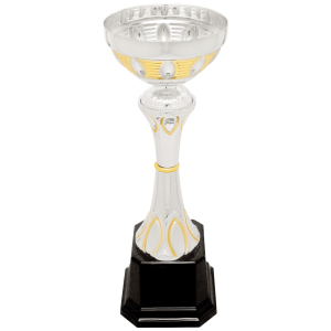 Silver/Gold Completed Metal Cup Trophy on Plastic Base 9 3/4 " CMC291