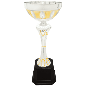 Silver/Gold Completed Metal Cup Trophy on Plastic Base 13 1/2 " CMC294