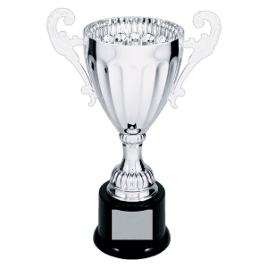 Silver Completed Metal Cup Trophy on Plastic Base 9 3/4 " CMC302S