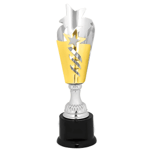 Silver & Gold Star Completed Metal Cup Trophy on Plastic Base 11 " CMC808