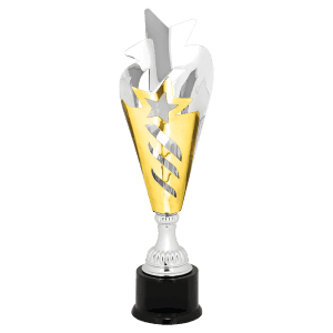 Silver & Gold Star Completed Metal Cup Trophy on Plastic Base 17 3/4 " CMC810