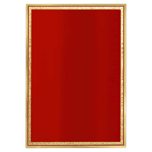 Brass plated steel Florentine plaque with red and gold finish, 7x10 inches, elegant decorative wall.