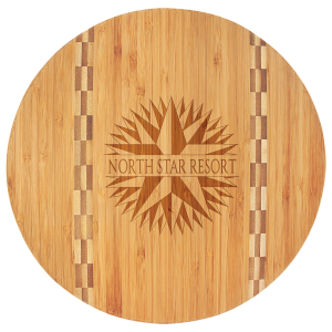 Round Bamboo Cutting Board with Butcher Block Inlay 11 3/4"