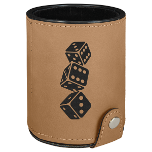 Dice Cup with 5 Dice Laserable Leatherette Light Brown