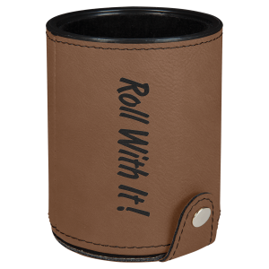 Dice Cup with 5 Dice, Laserable Leatherette - Dark Brown