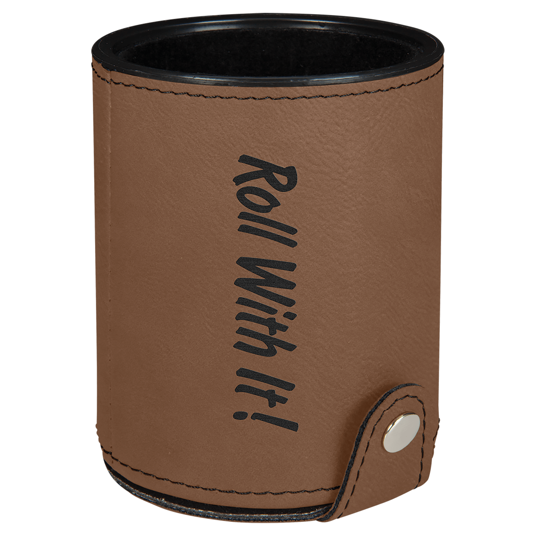 Dice Cup with 5 Dice, Laserable Leatherette - Dark Brown