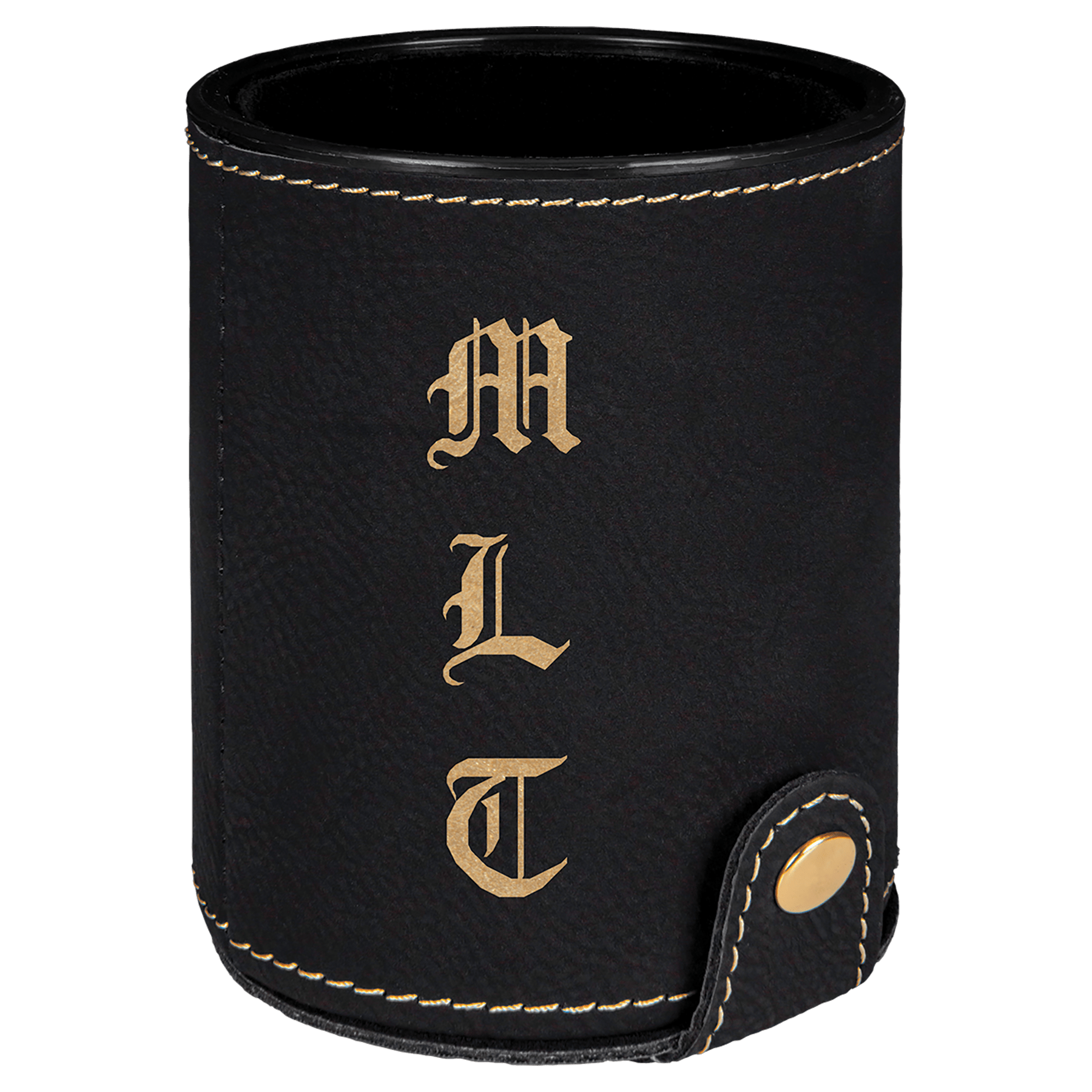Dice Cup with 5 Dice, Laserable Leatherette - Black/Gold