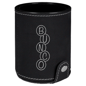 Dice Cup with 5 Dice, Laserable Leatherette - Black/Silver