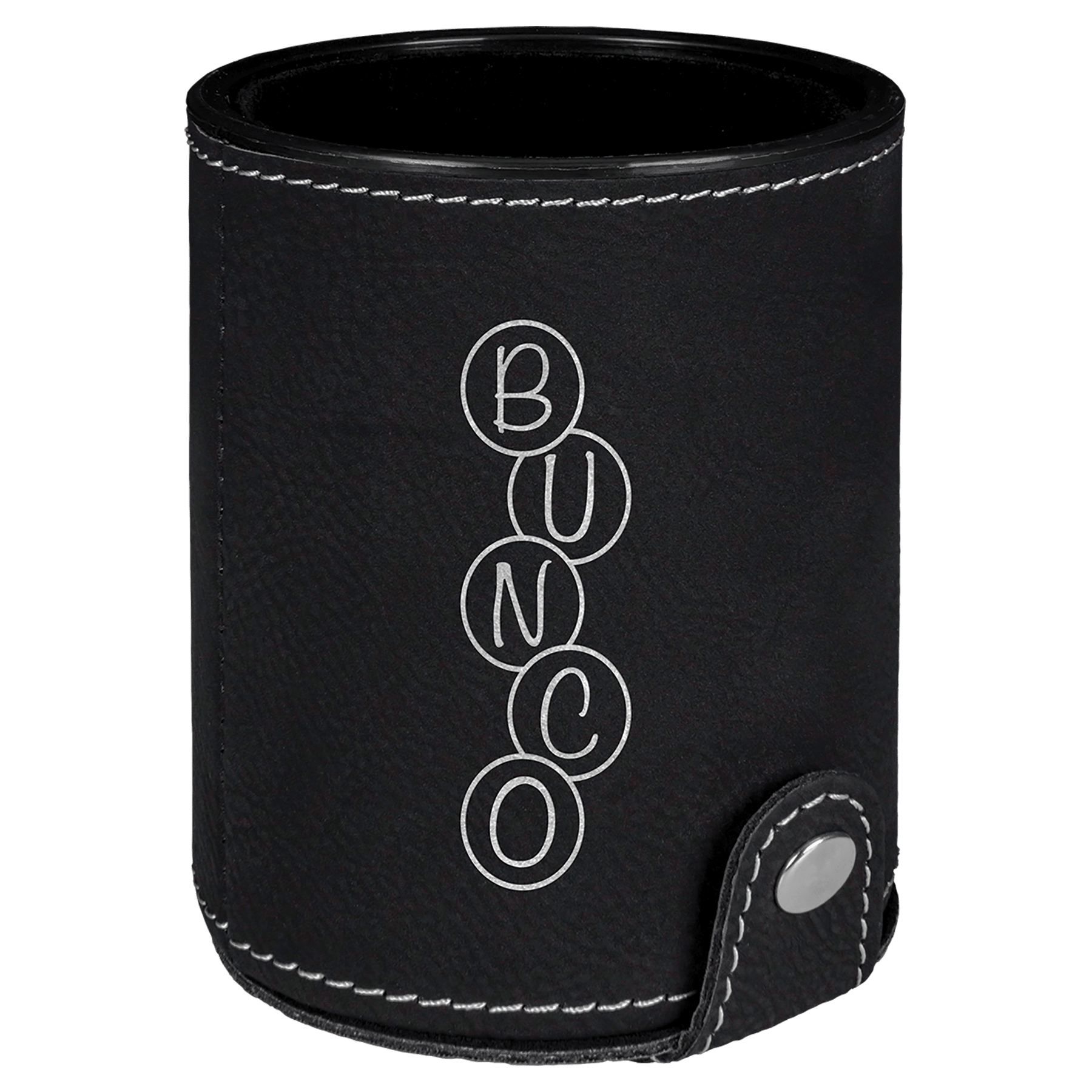 Dice Cup with 5 Dice, Laserable Leatherette - Black/Silver