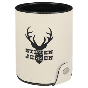 Dice Cup with 5 Dice, Laserable Leatherette - White