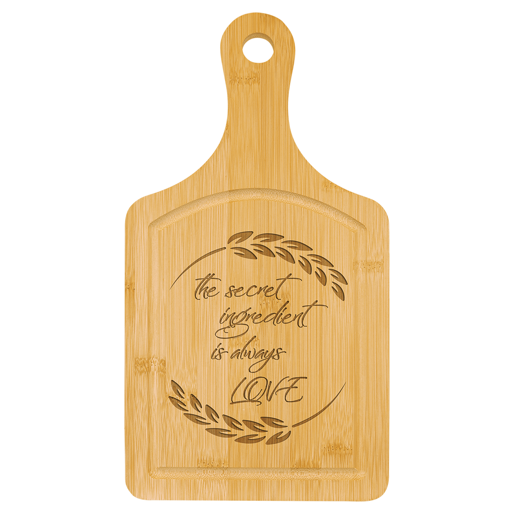 Paddle Shape Bamboo Cutting Board with Drip Ring 13 1/2" x 7"