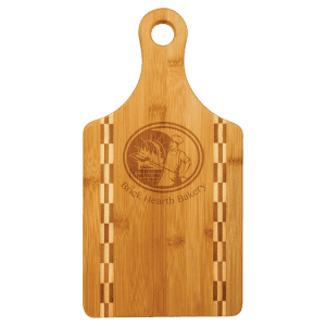 Paddle Shaped Bamboo Cutting Board with Butcher Block Inlay 13 1/2" x 7"