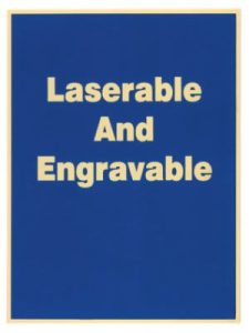 Blue and gold brass plaque with laserable and engravable surface, 7" x 10" size.