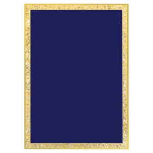Elegant blue brass plated steel plaque with a Florentine border design, 7" x 10" size.
