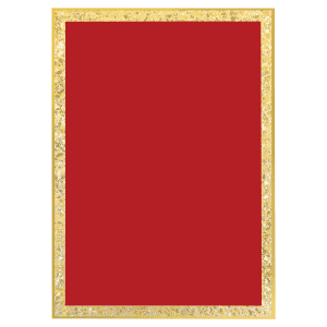 Red brass plated steel plaque with ornate Florentine border design, 7" x 10" decorative wall art pie.