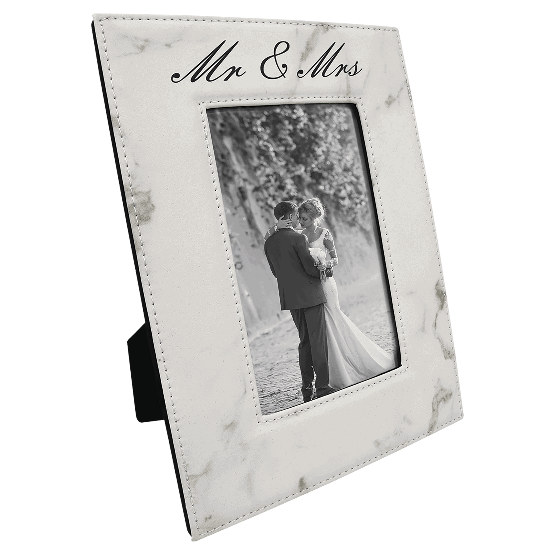 Laserable Leatherette Photo Frame 4" x 6" White Marble