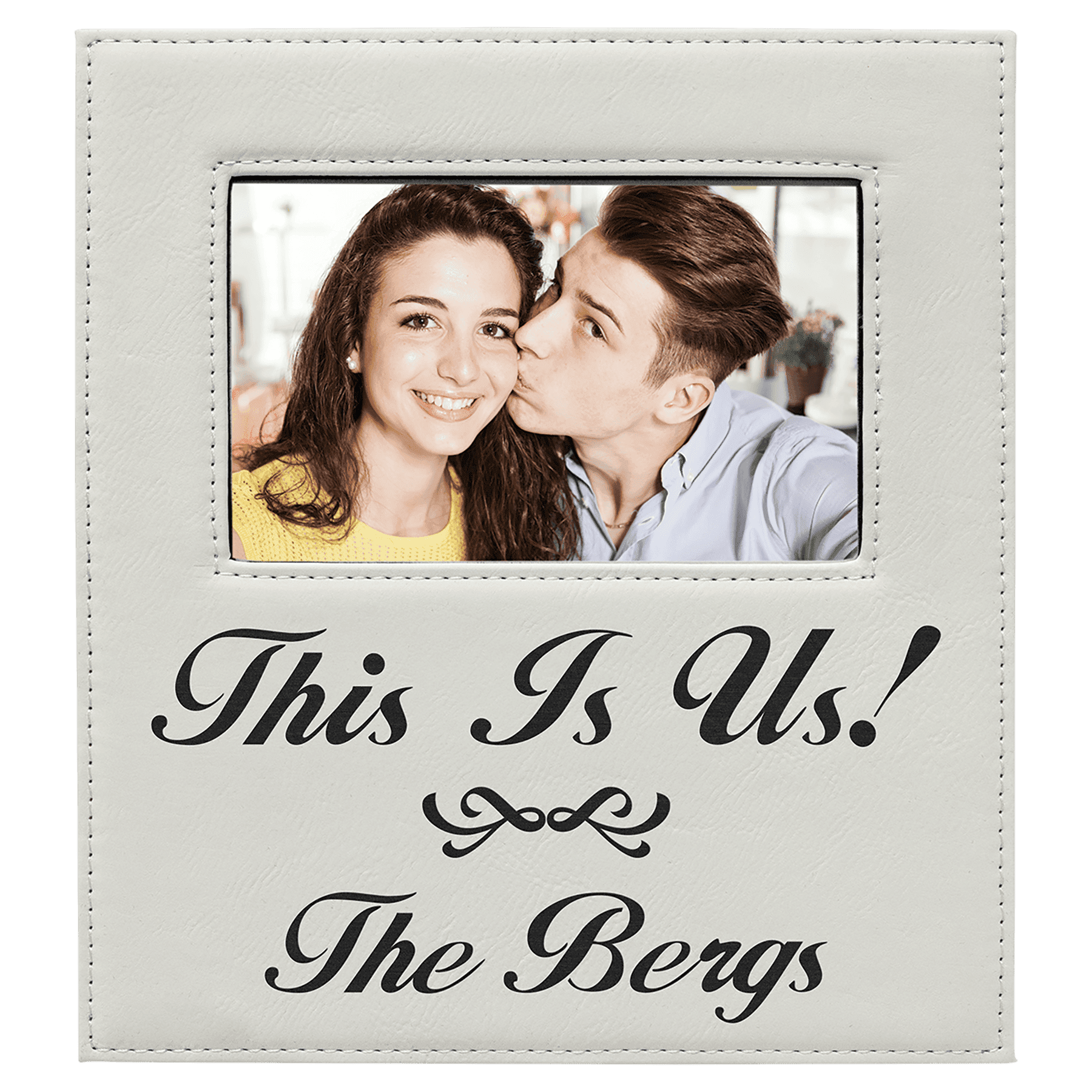 Leatherette Photo Frame 4" x 6" White with 4 1/4" x 7 7/8" Engraving Area