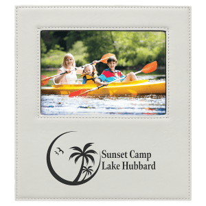 Leatherette Photo Frame 5" x 7" White with 4 1/4" x 8 7/8" Engraving Area