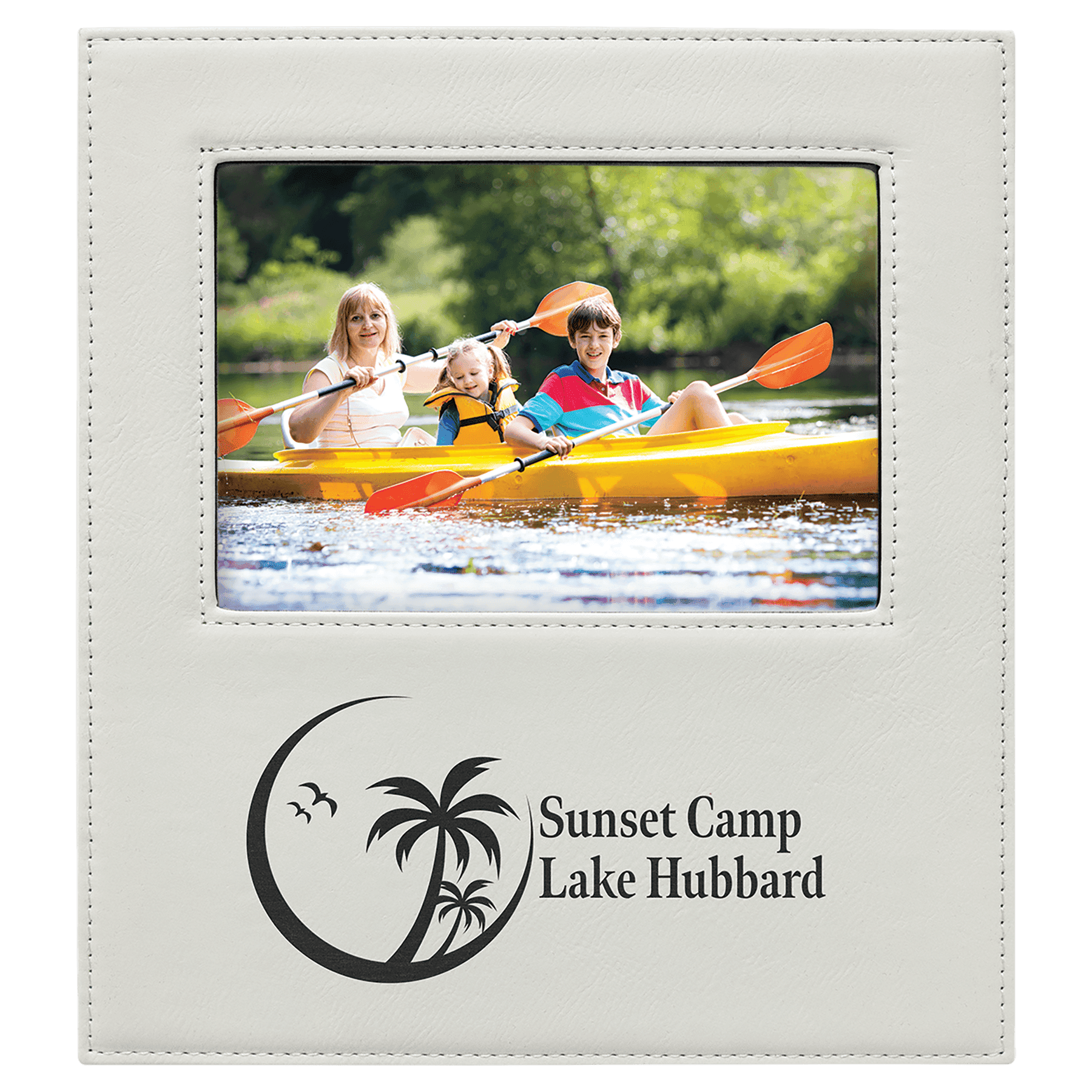 Leatherette Photo Frame 5" x 7" White with 4 1/4" x 8 7/8" Engraving Area
