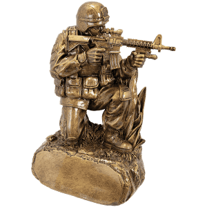 Military Resin Kneeling with Grass 9 1/4" Antique Gold