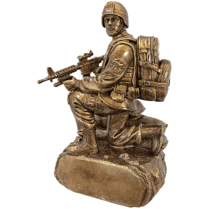 Military Resin Kneeling with Sandbags 10" Antique Gold