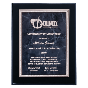 Airflyte  Black High Gloss Plaque with Gray Marble/Silver Florentine Border Plate 7" x 9"  P5351