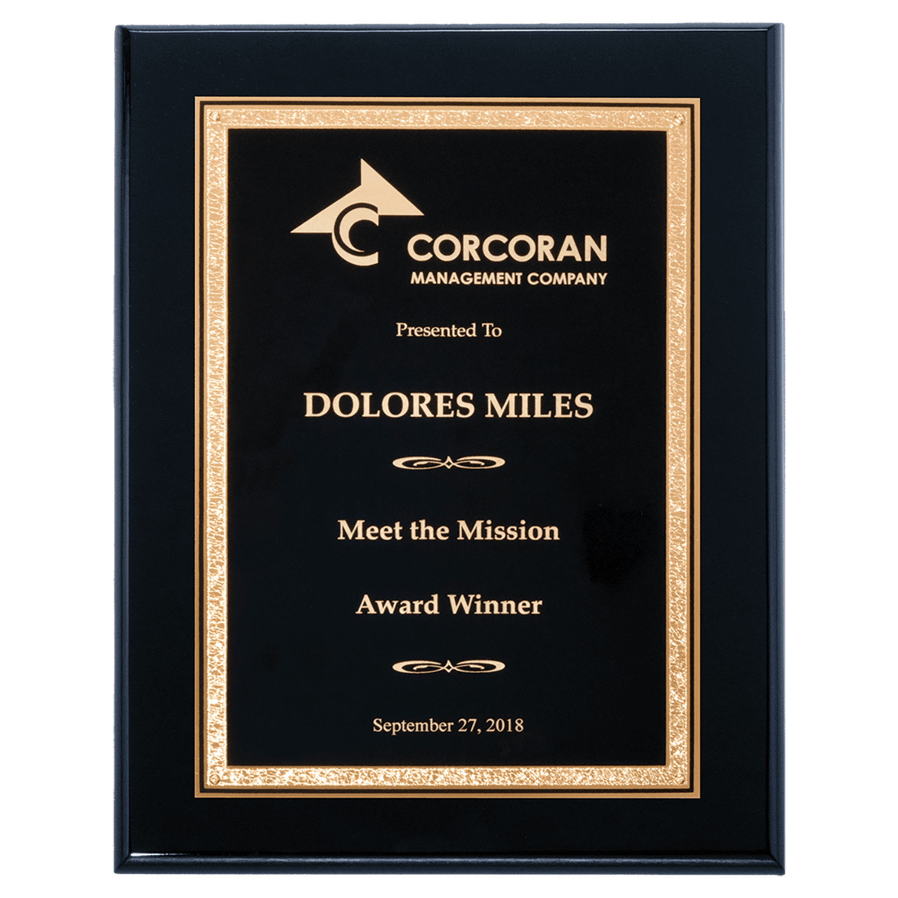 Airflyte Black High Gloss Plaque with Black/Gold Florentine Design LaserFX Plate 7" x 9" P5355