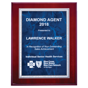 Airflyte  Rosewood High Gloss Plaque with Gray Marble/Silver Florentine Border Plate 7" x 9"  P5370