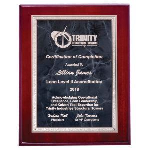 Airflyte  Rosewood High Gloss Plaque with Gray Marble/Silver Florentine Borders Plate 9" x 12"  P5376