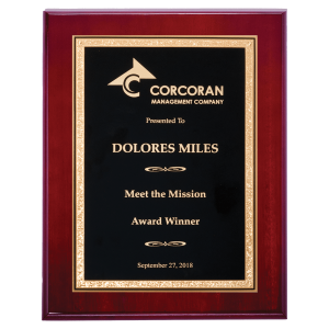 Airflyte  Rosewood High Gloss Plaque with Black/Gold Florentine Design Brass Plated Steel LaserFX Plate 7" x 9"  P5378