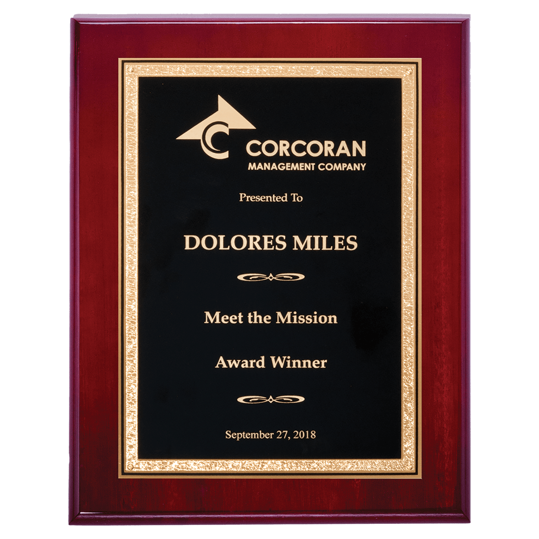 Airflyte Rosewood High Gloss Plaque with Black/Gold Florentine Design LaserFX Plate 8" x 10" P5379