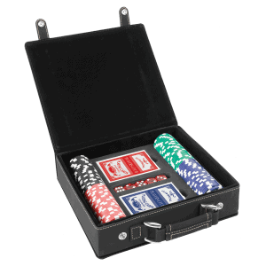 Poker Set with 100 Chips, Laserable Leatherette - Black/Gold