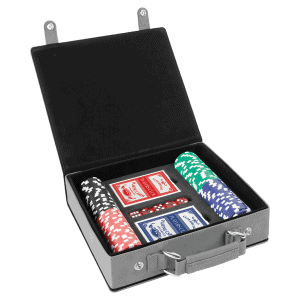 Poker Set with 100 Chips, Laserable Leatherette - Gray/Black