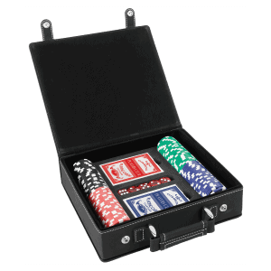 Poker Set with 100 Chips, Laserable Leatherette - Black/Silver