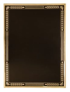 Elegant black and gold aluminum plaque with high-relief design, 7x10 inches, ideal for awards or com.