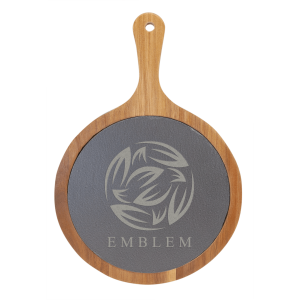 Round Acacia Wood/Slate Serving Board with Handle 8 1/4" x 12 1/4"