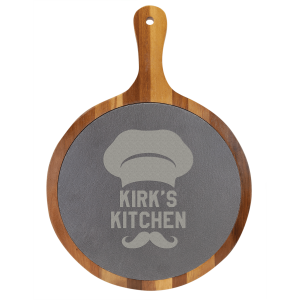 Round Acacia Wood/Slate Serving Board with Handle 10 1/2" x 14 1/2"