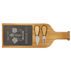 Acacia Wood/Slate Serving Board with Two Tools 17 1/2" x 6"